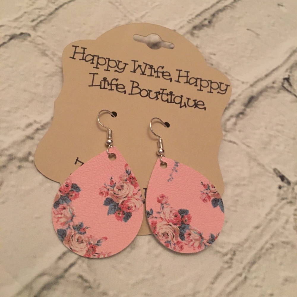 3 for $16 Pink with flowers faux leather earrings